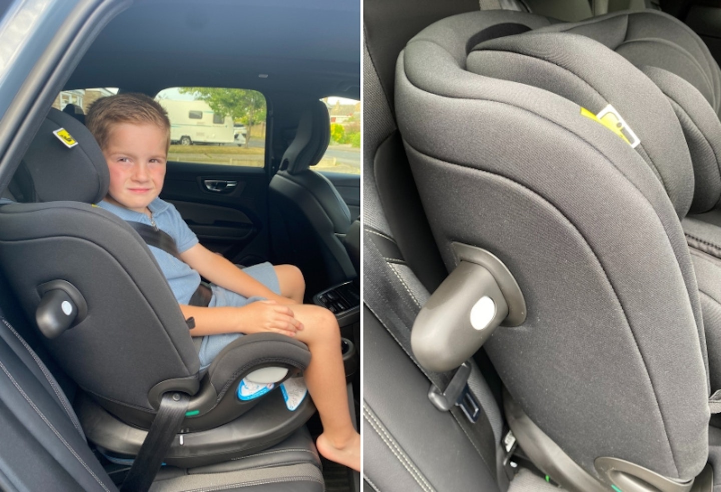 boy in the Graco Turn2Me Grow i-Size R129, with side impact pod seen