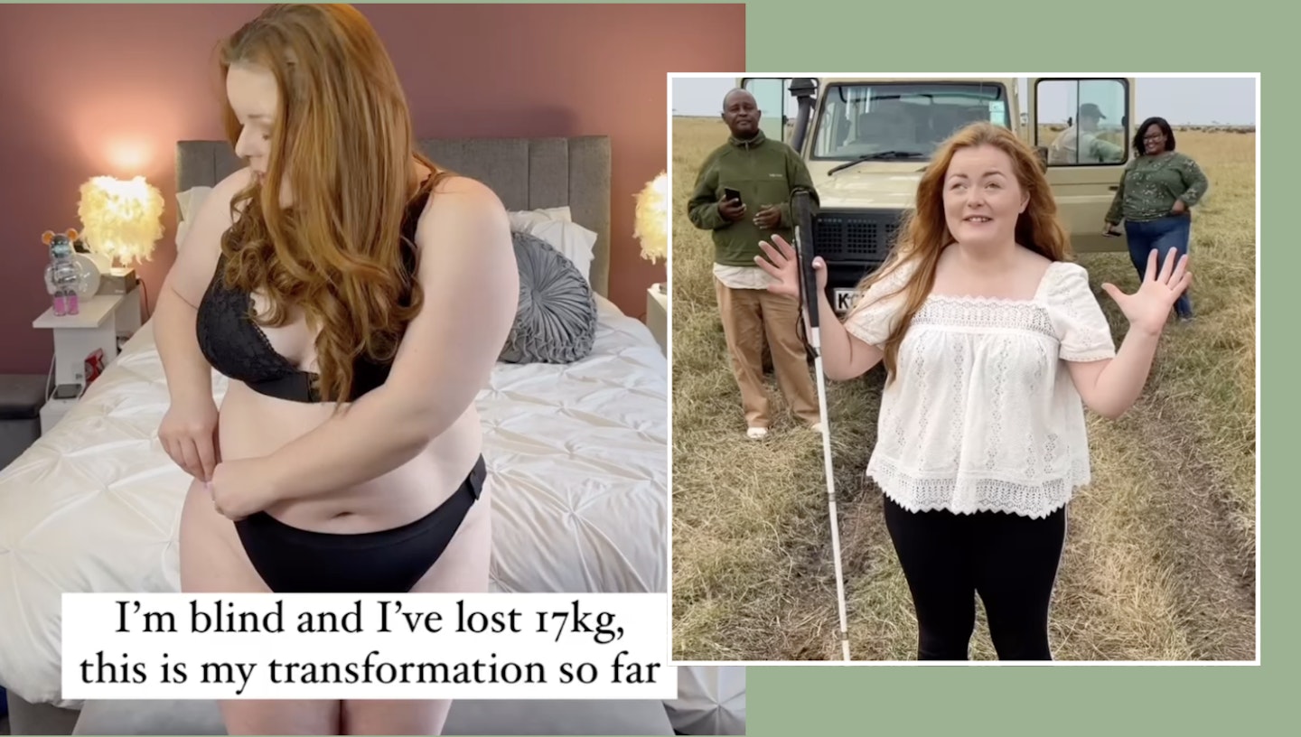 image collage of Lucy Edwards blind social media activist who is losing weight to qualify for NHS IVF