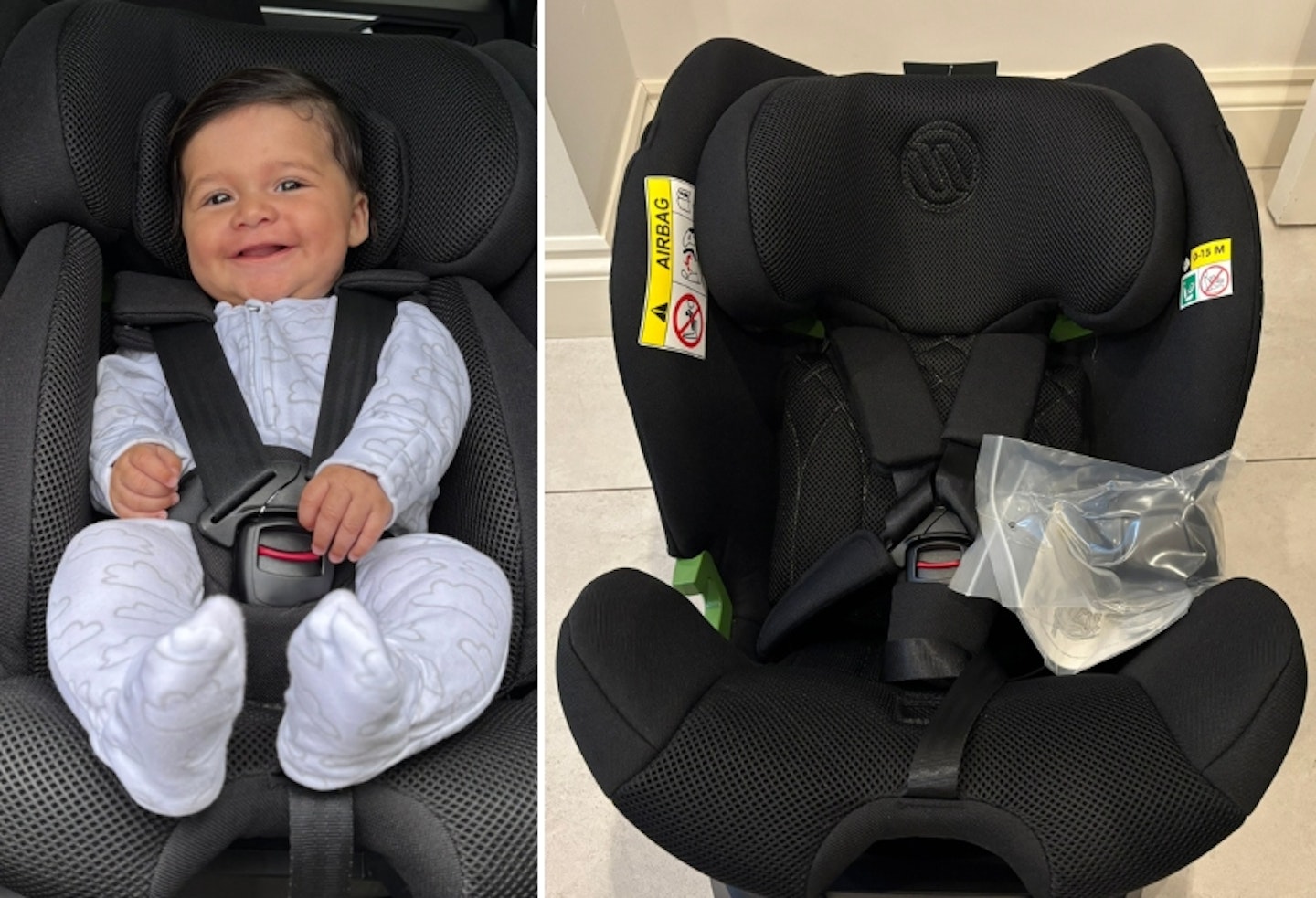 two images of the Avionaut Stardust, one of them with a baby in the newborn insert