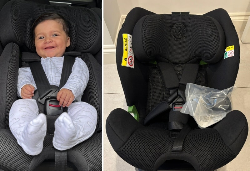 two images of the Avionaut Stardust, one of them with a baby in the newborn insert