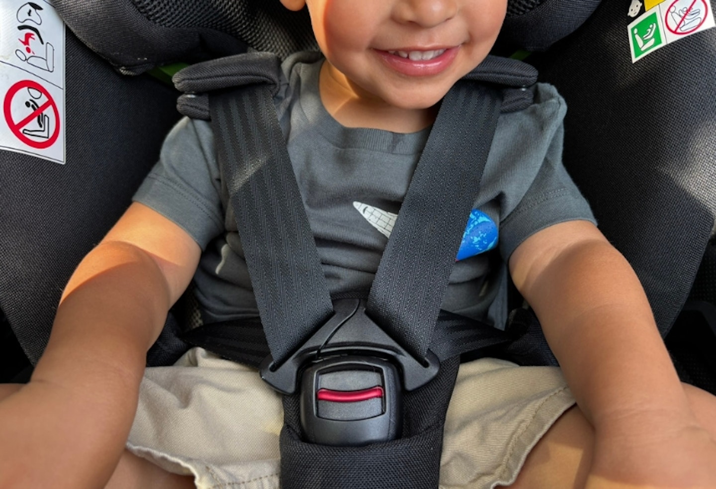 toddler in the harness on the Avionaut Stardust