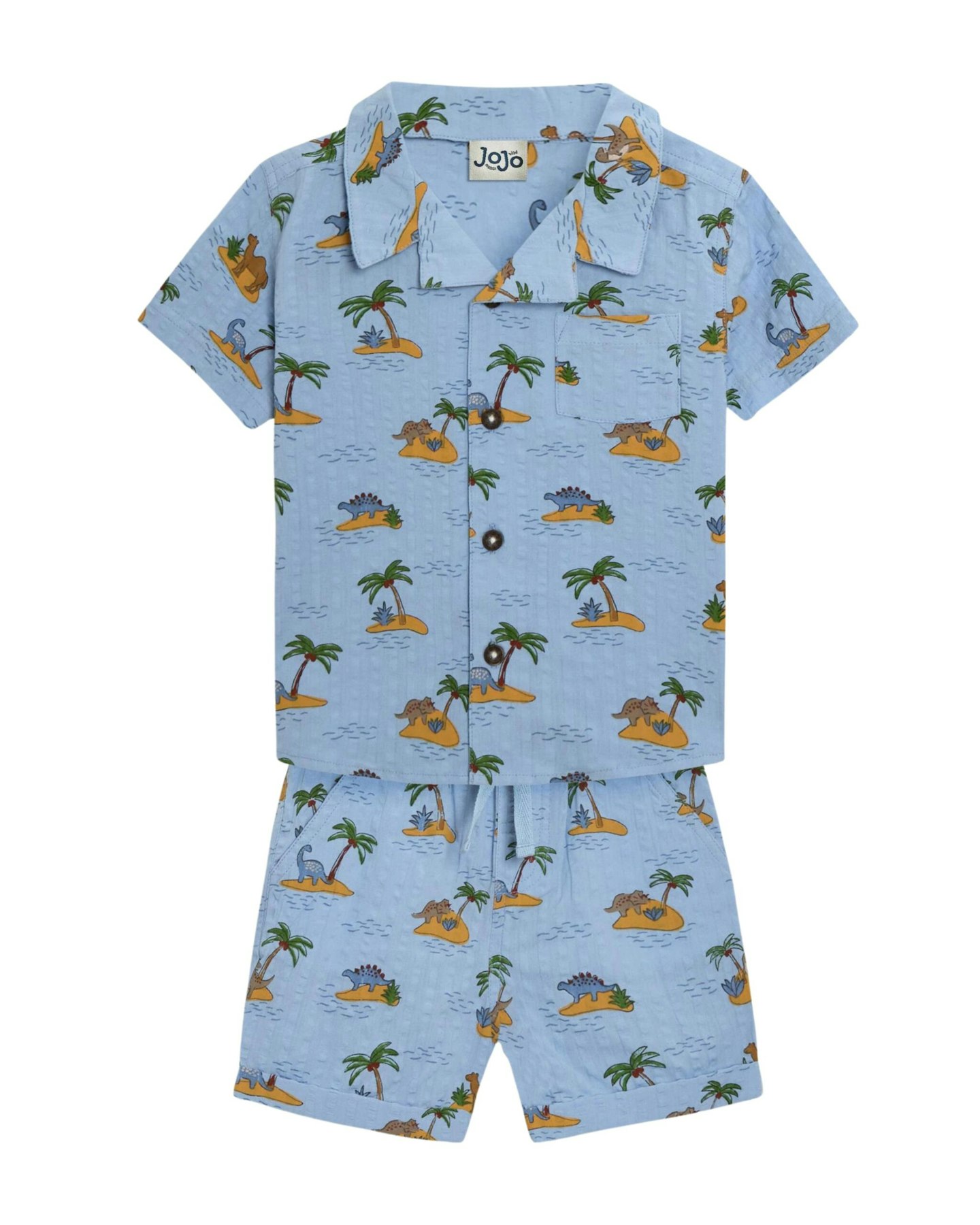 Blue Dino Island 2-Piece Printed Shirt & Shorts Set