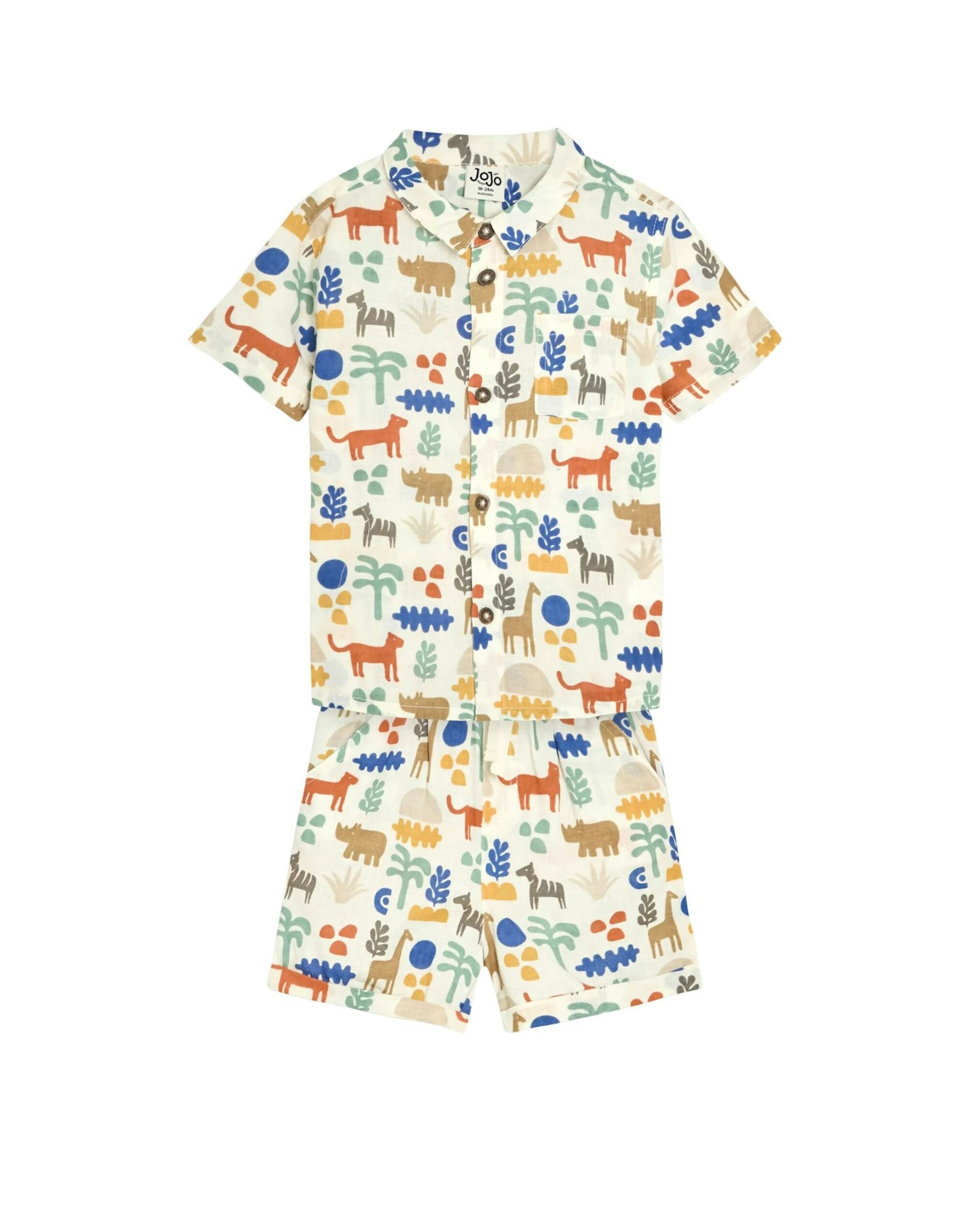 Ecru Safari Printed Shirt & Shorts Set 2 Piece
