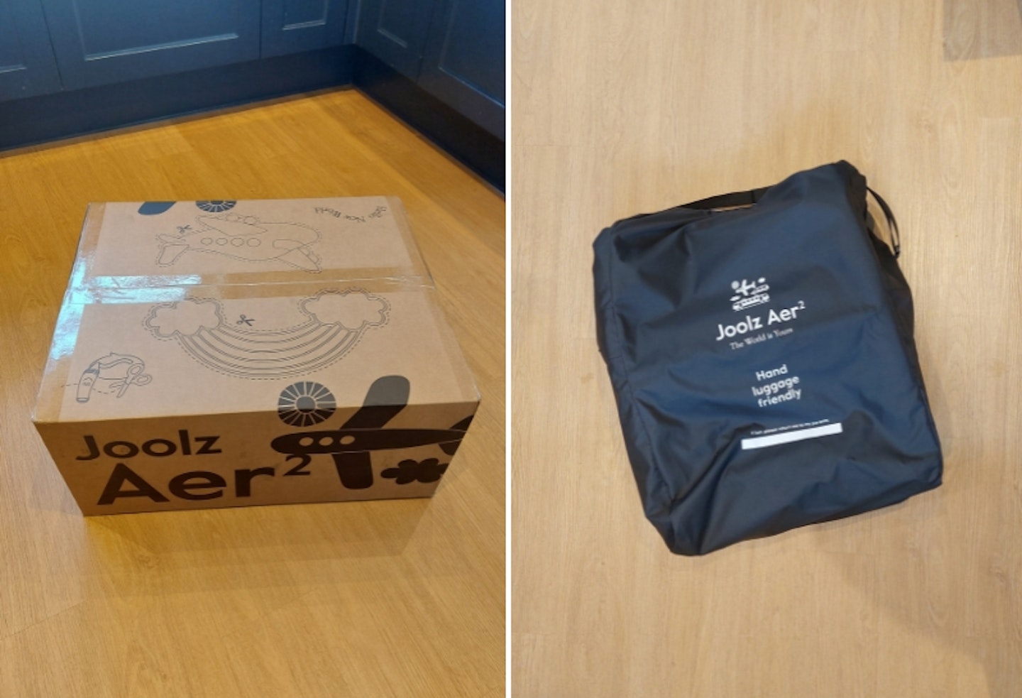 Joolz Aer2 in packaging and travel bag