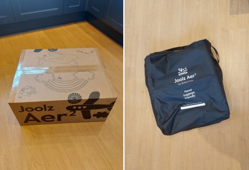 Joolz Aer2 in packaging and travel bag