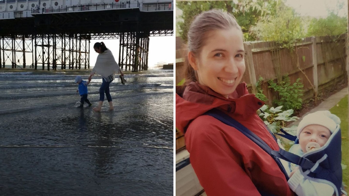 Miroslava and her son Martin. Miroslava always knew she wanted to be a mother. Left picture - Miroslava and Martin on the beach and right picture Miroslava and Martin in a baby carrier.
