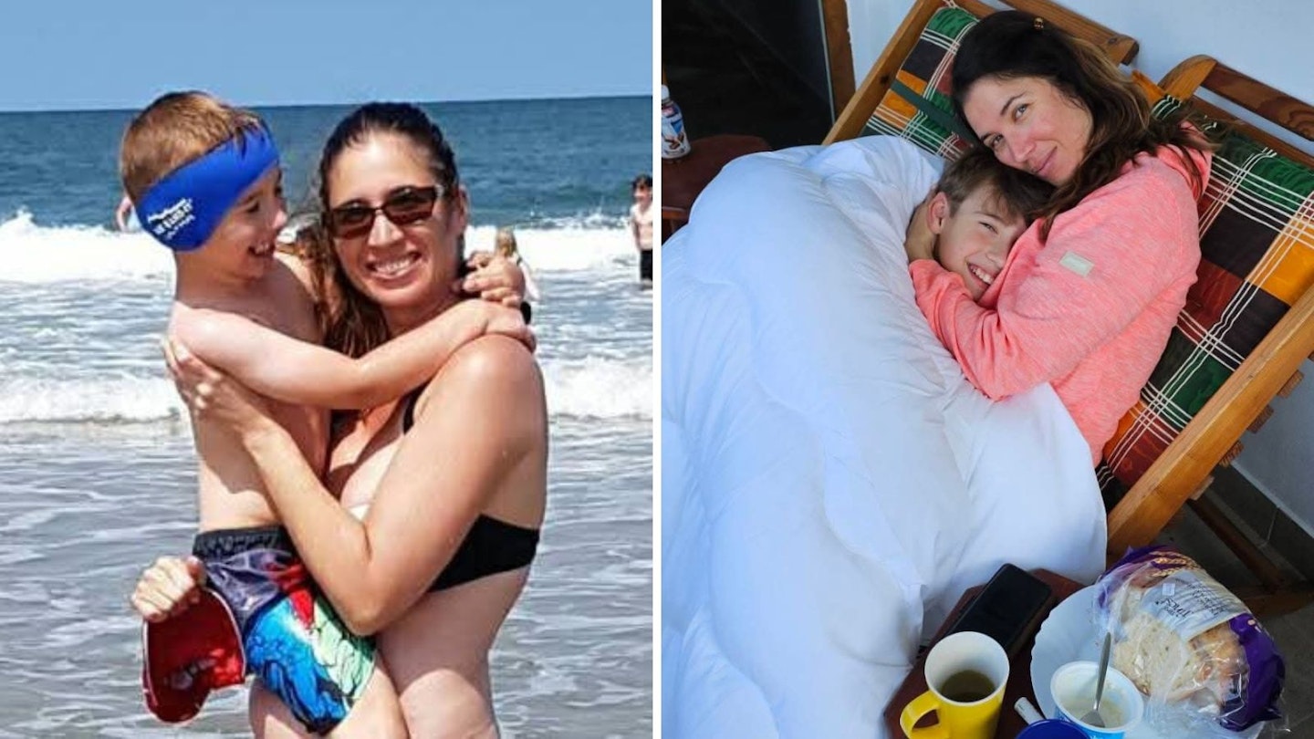 Miroslava and her son Martin have an incredibly close bond even though she was worried about the implications of her being deaf initially. Two pictures of the pair embracing.