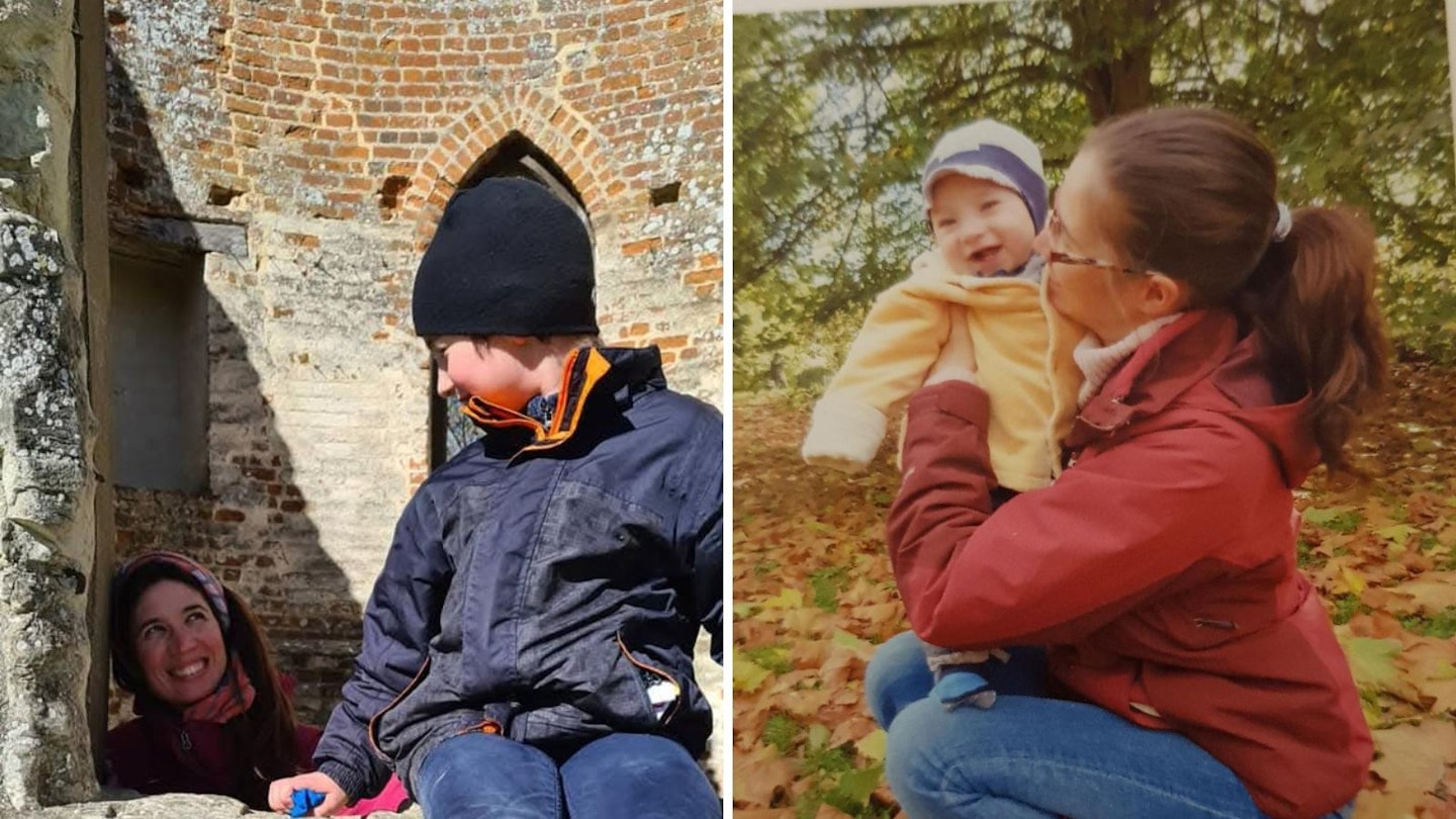 Miroslava and her son Martin. Two pictures on the left when Martin is older and on the right Martin as a baby. The family still enjoys spending time outside.