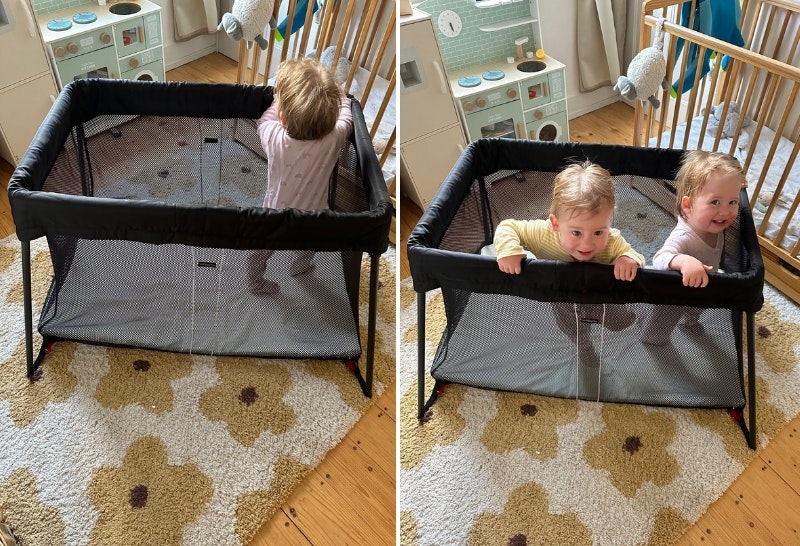 young children in the BabyBjorn Travel Cot Light