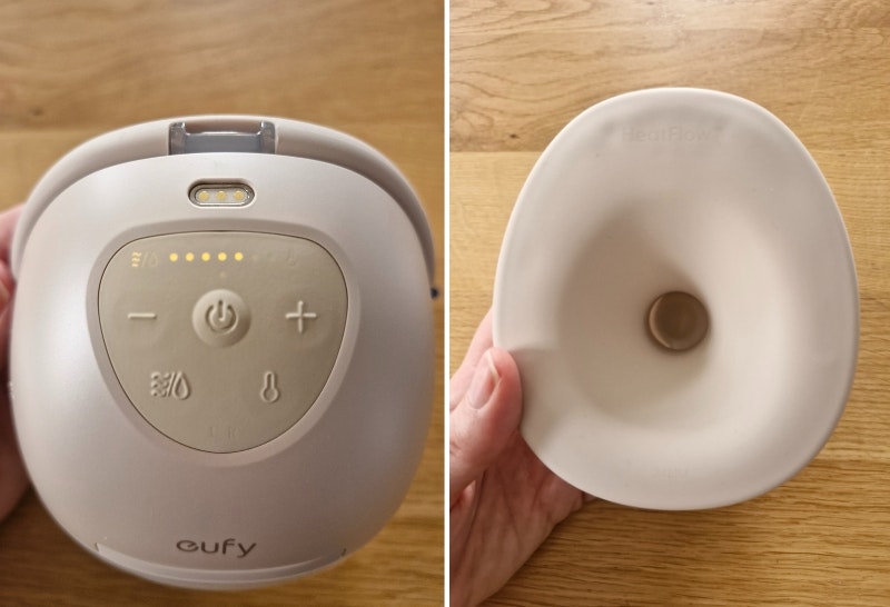 buttons and back of the Eufy S1 Pro breast pump
