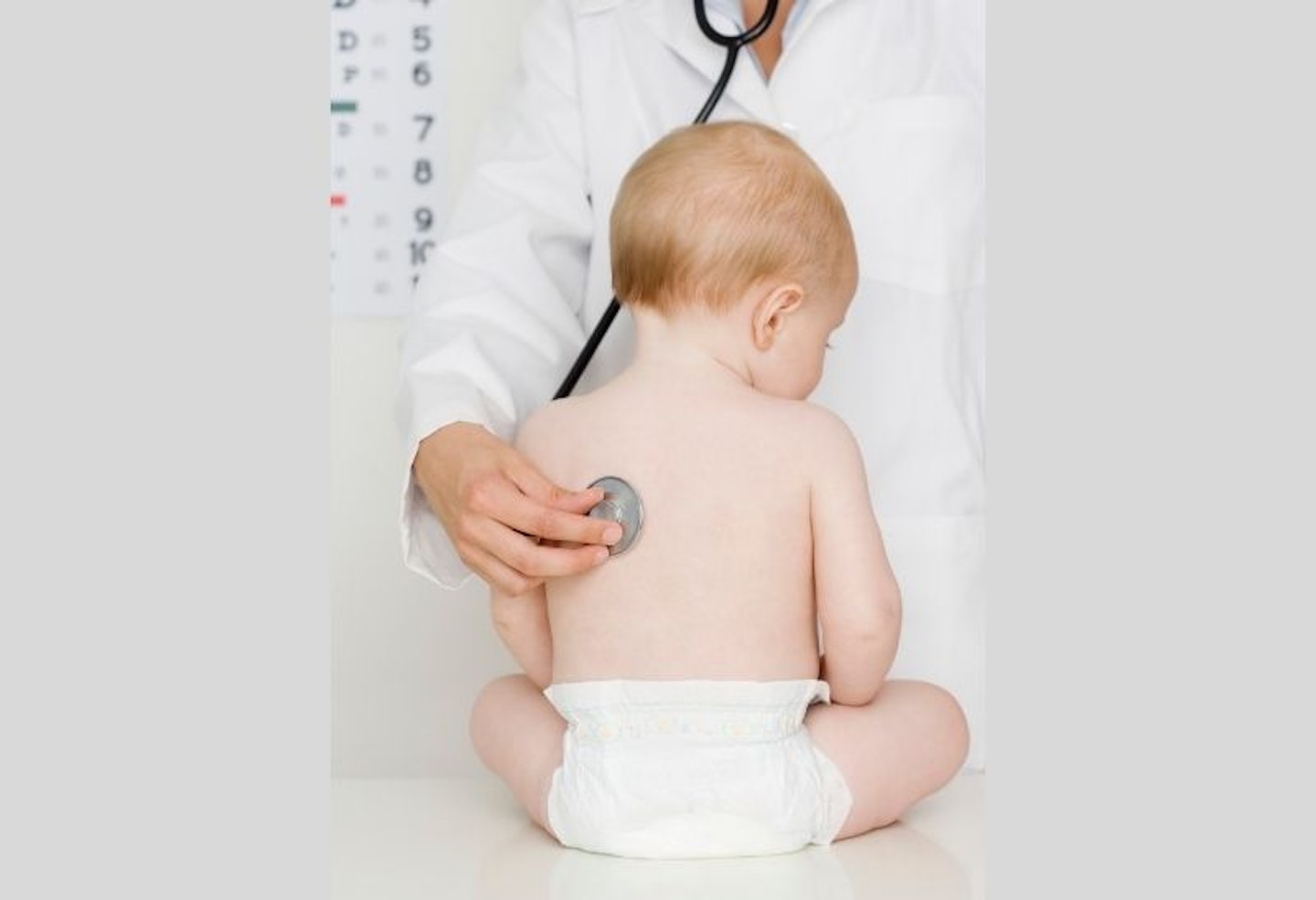 Bronchiolitis - doctor listening to baby back