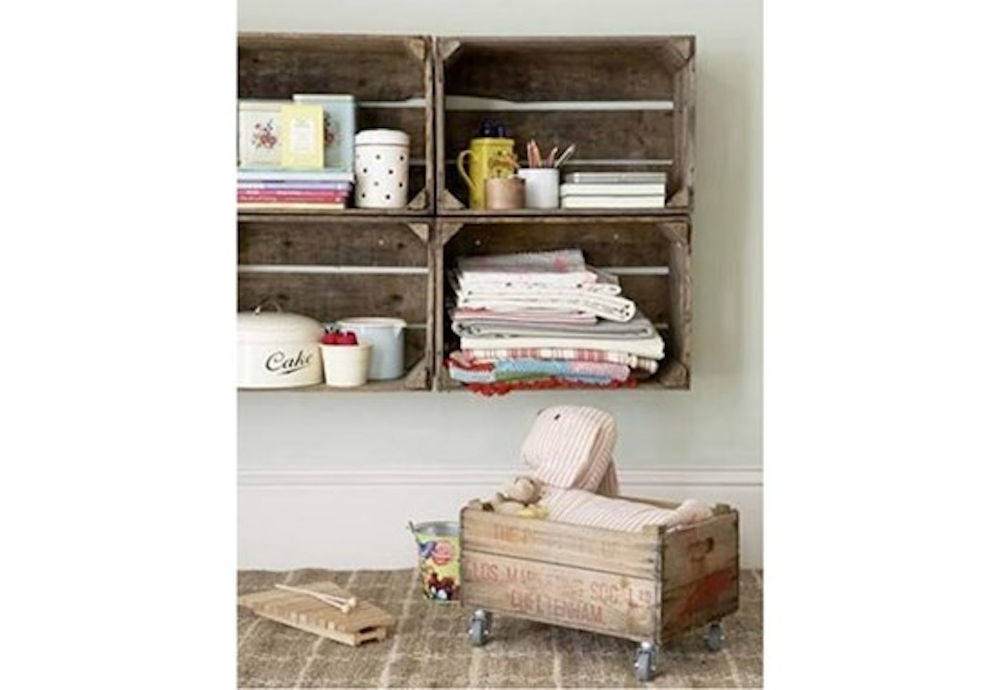 Crates as shelving units