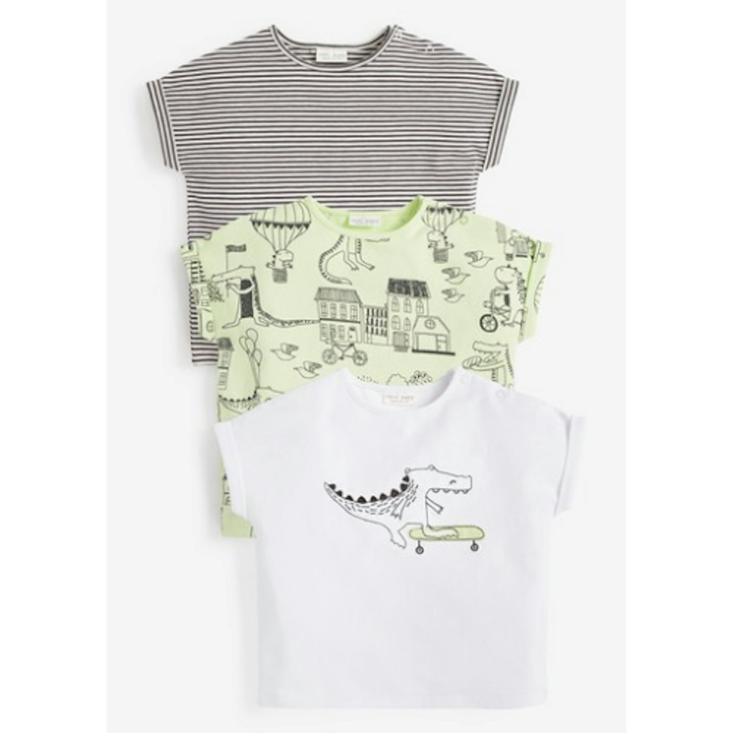 Monochrome 3 Pack Character Stretch T-Shirts (0mths-3yrs)