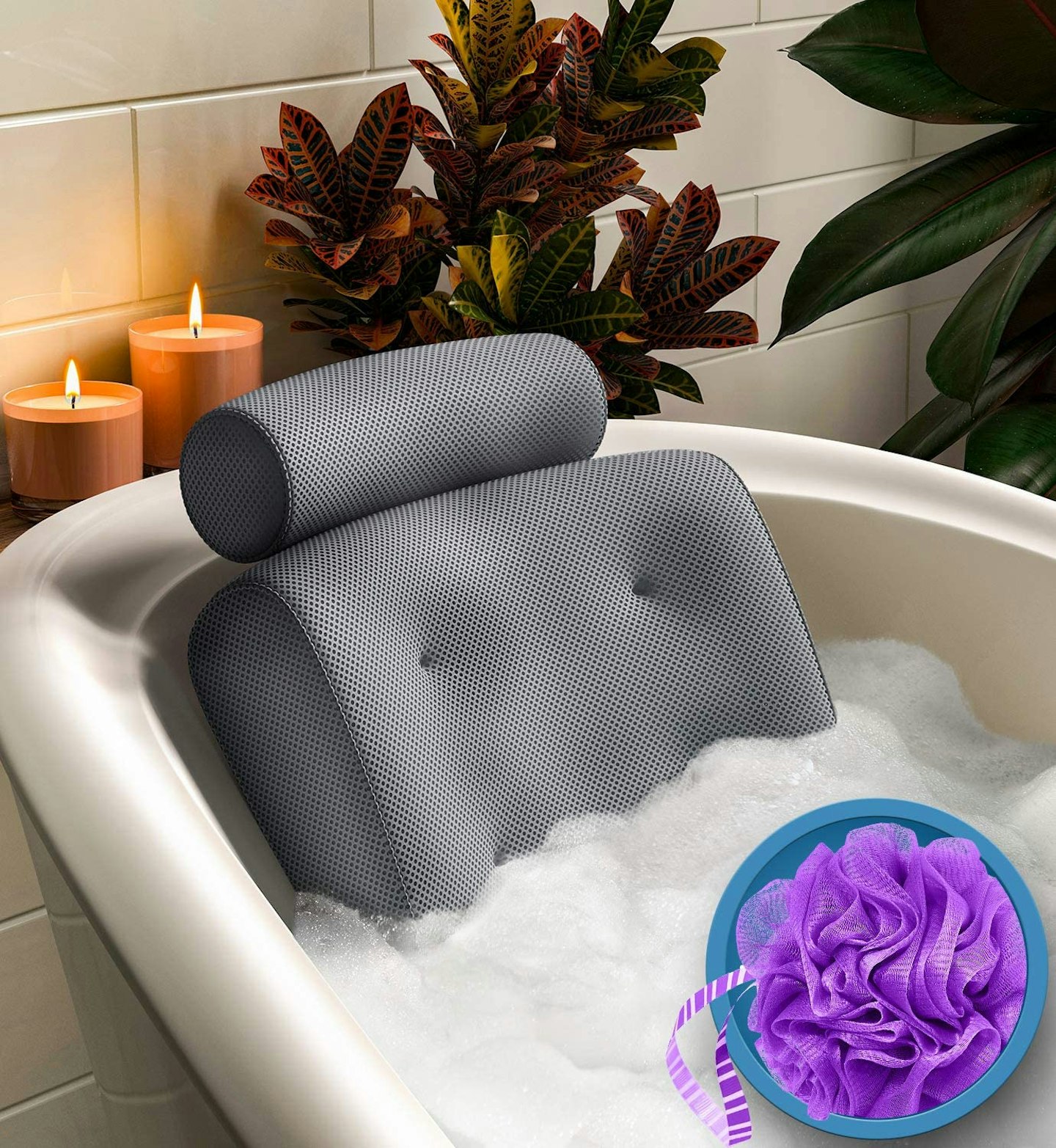 AmazeFan Bath Pillow, Bathtub Spa Pillow with 4D Air Mesh