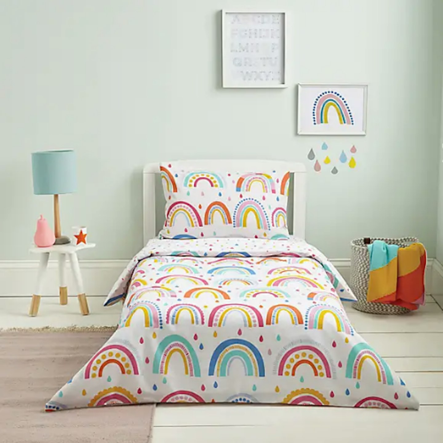 Elements Rainbow Reversible 100% Cotton Cot Bed Duvet Cover and Pillowcase Set