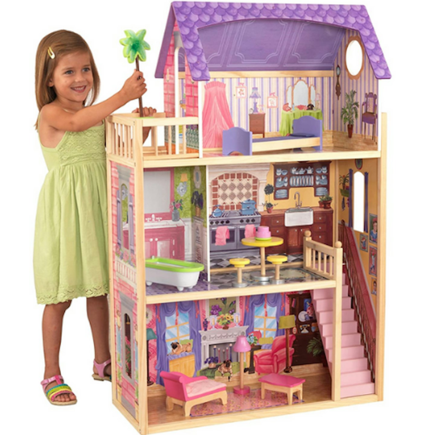 TOP BRIGHT Wooden Dollhouse with Elevator Dream Doll House for Little Girls  5 Year Olds