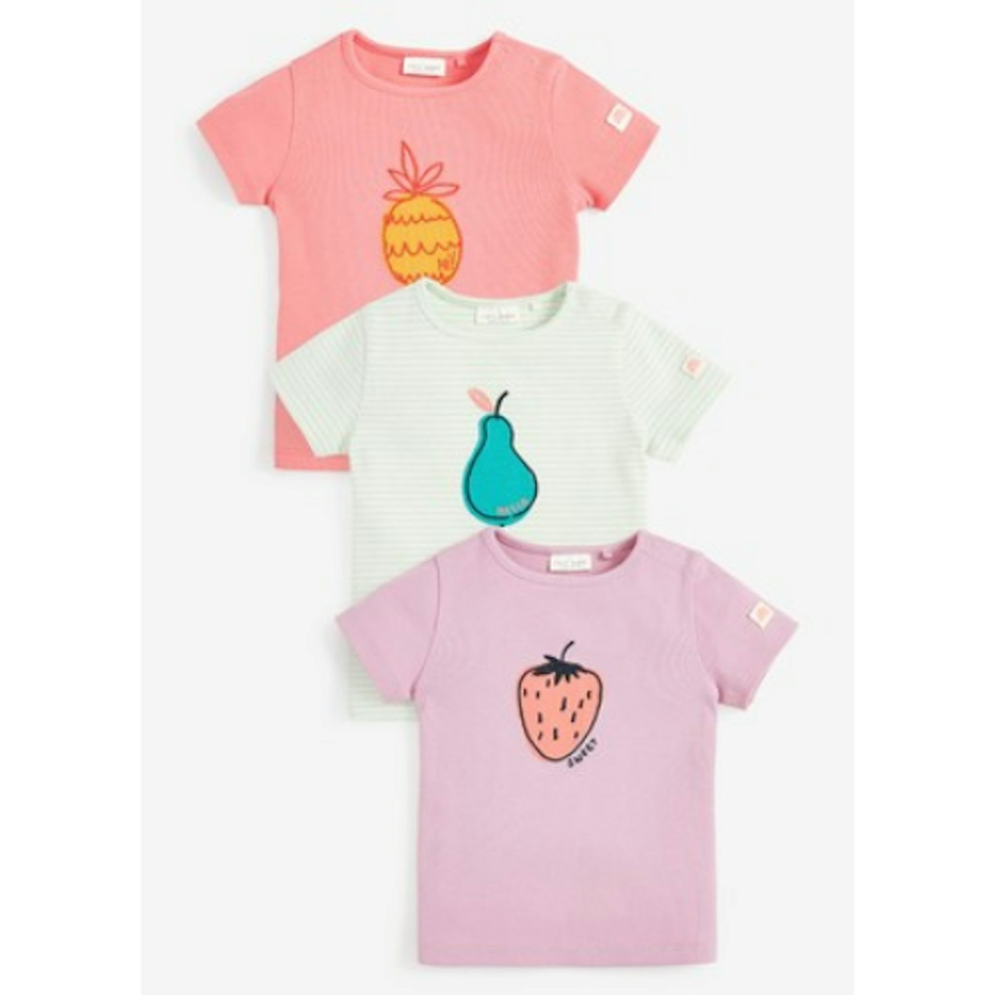 Pink/Purple 3 Pack Short Sleeve Fruit Rib T-Shirts (0mths-2yrs)