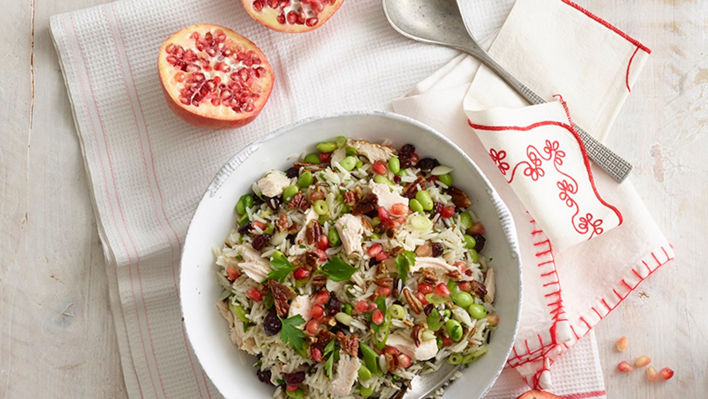 Bowl of turkey leftover salad on pretty plate