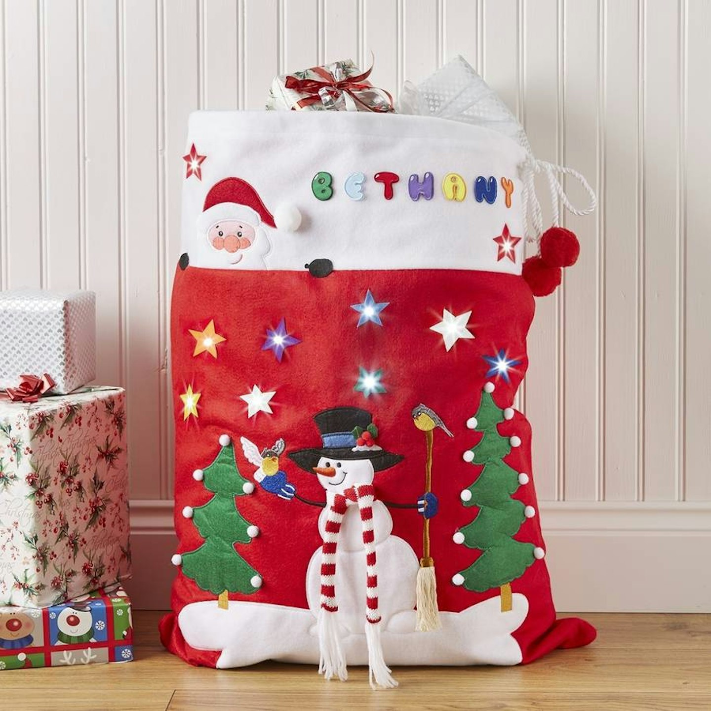 Christmas Sack With LED Light Up Stars