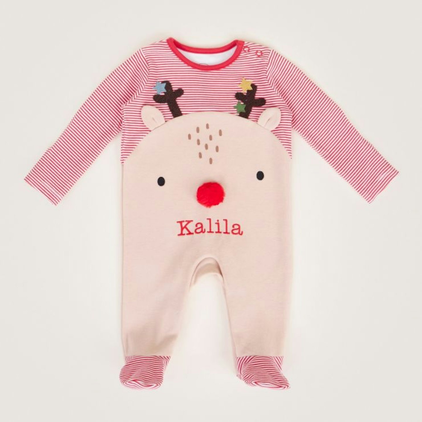 Personalised Red Reindeer Christmas Sleepsuit