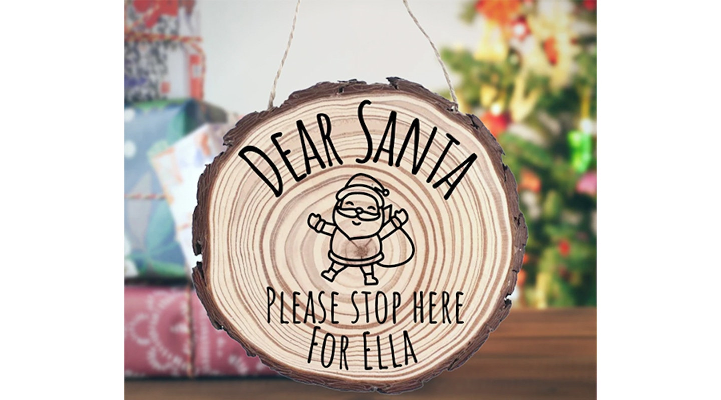 Little Wood Crafting Personalised Little Wood Crafting Santa Stop Here Hanging Sign