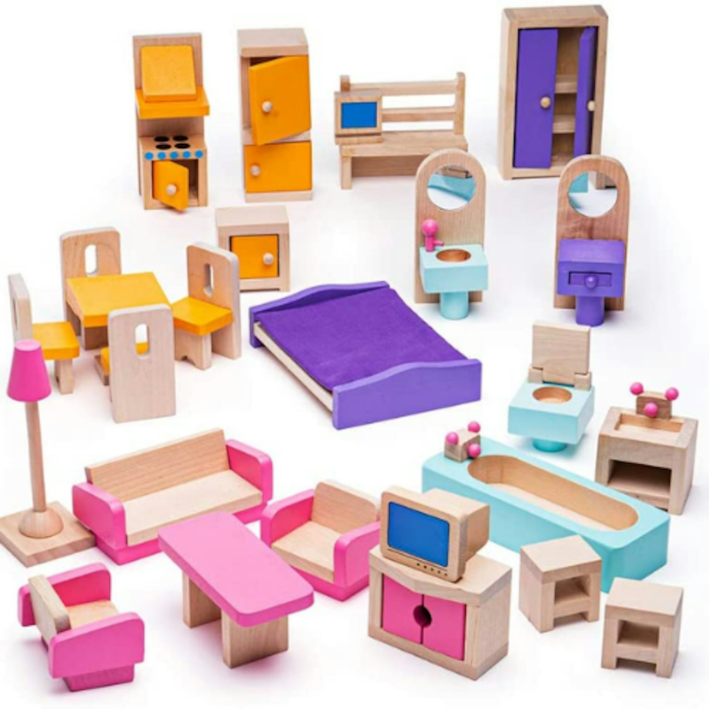 Bigjigs Toys Heritage Playset Wooden Doll Furniture Set - Dollhouse Accessories