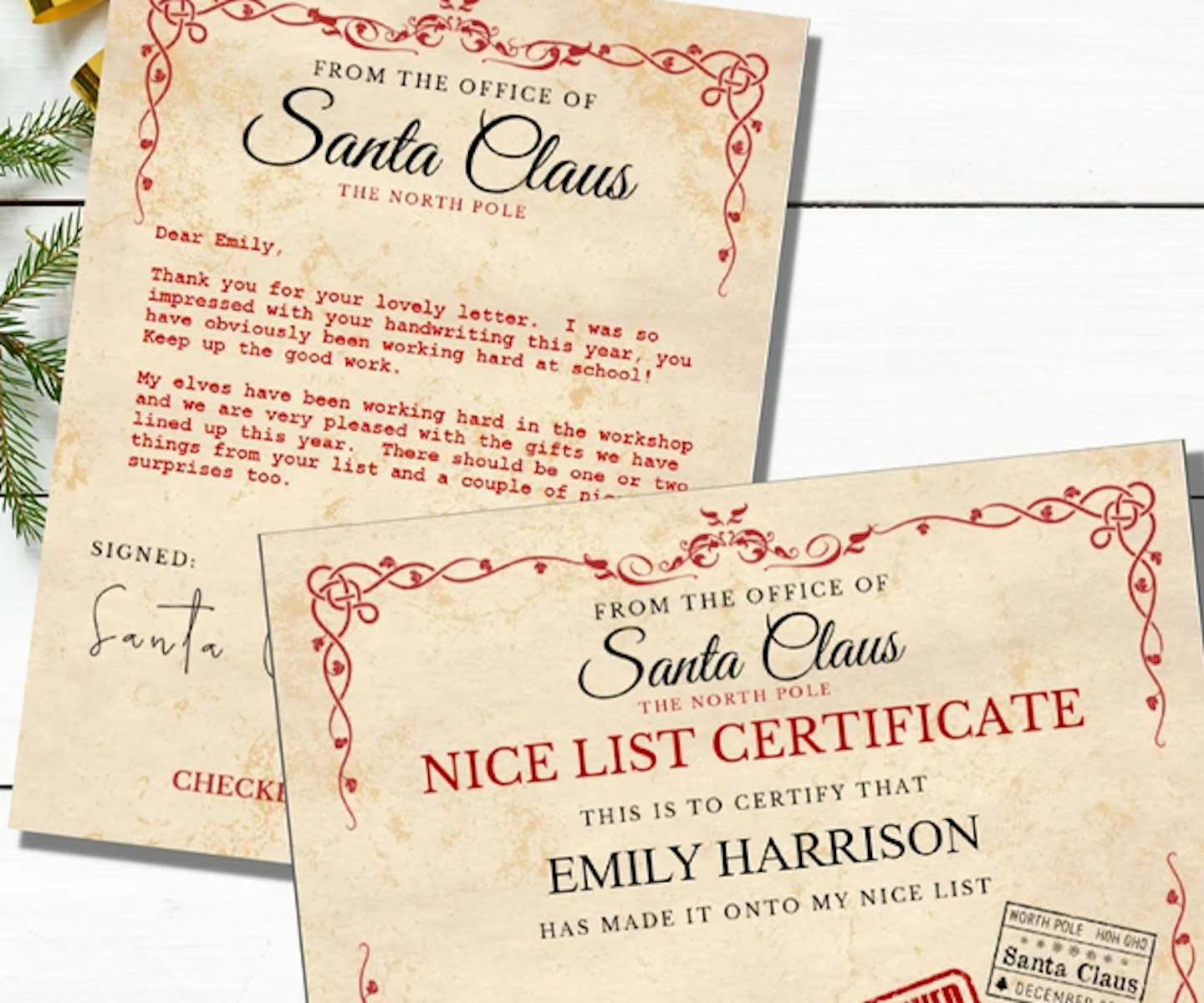 Letter from Santa and Nice List Certificate