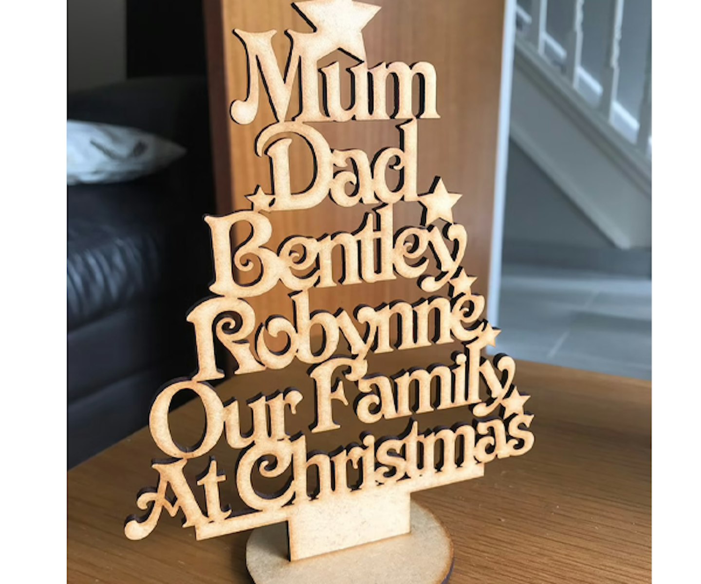 Personalised wooden family name Christmas tree. Family tree