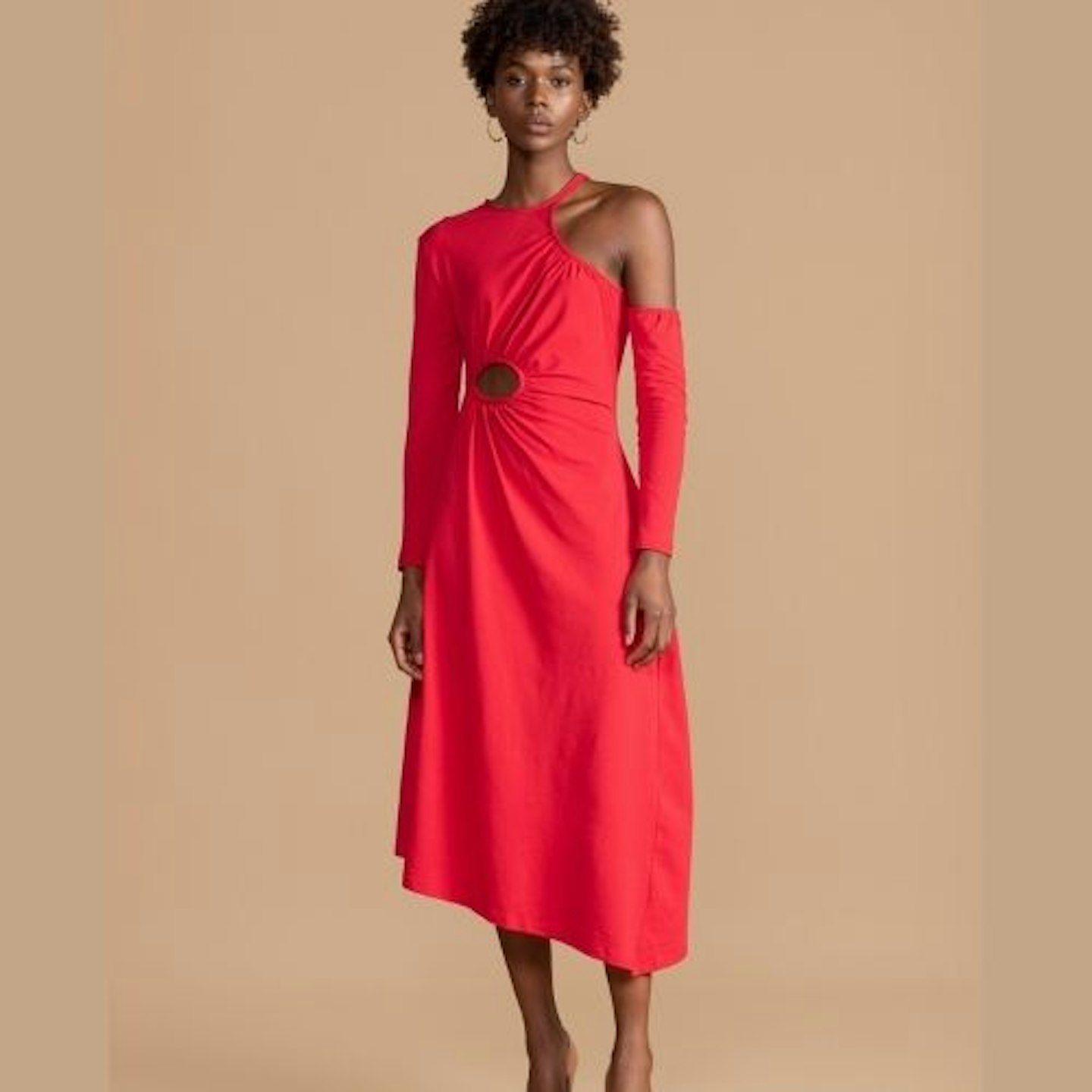 Red Cut Out Round Neck Dress