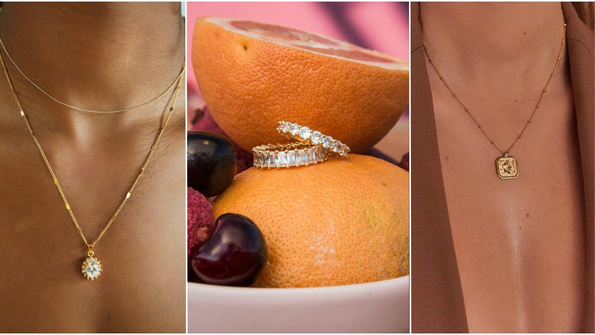 18ct Gold Orange Sapphire Diamond Necklace | PureJewels UK