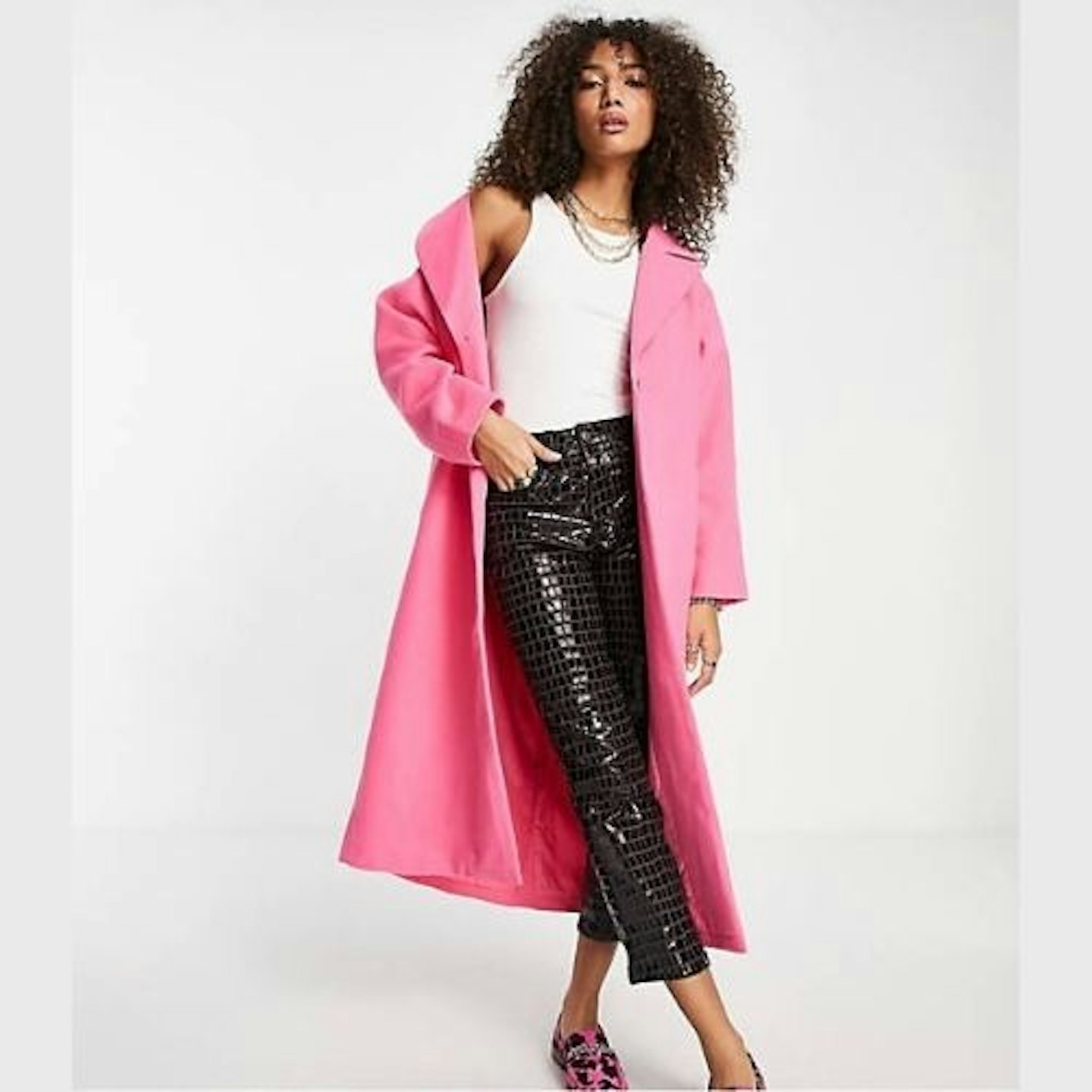 Reclaimed Vintage Inspired Longline Duster Coat Bright Pink