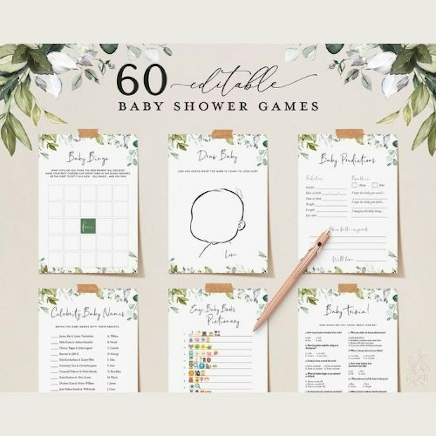 Baby Girl Names Bingo Game 60 Cards Fun for Baby (Instant Download