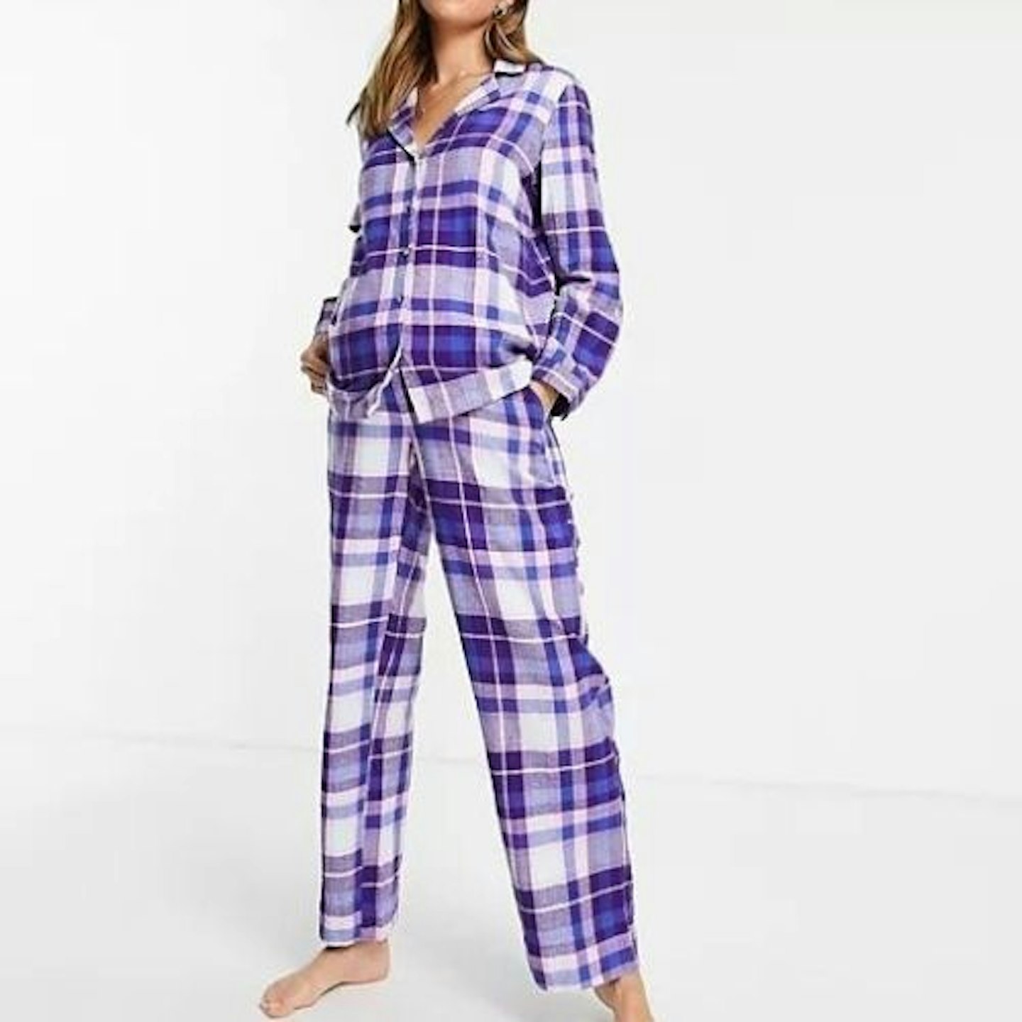 Pieces Maternity long sleeve pyjama set in purple check