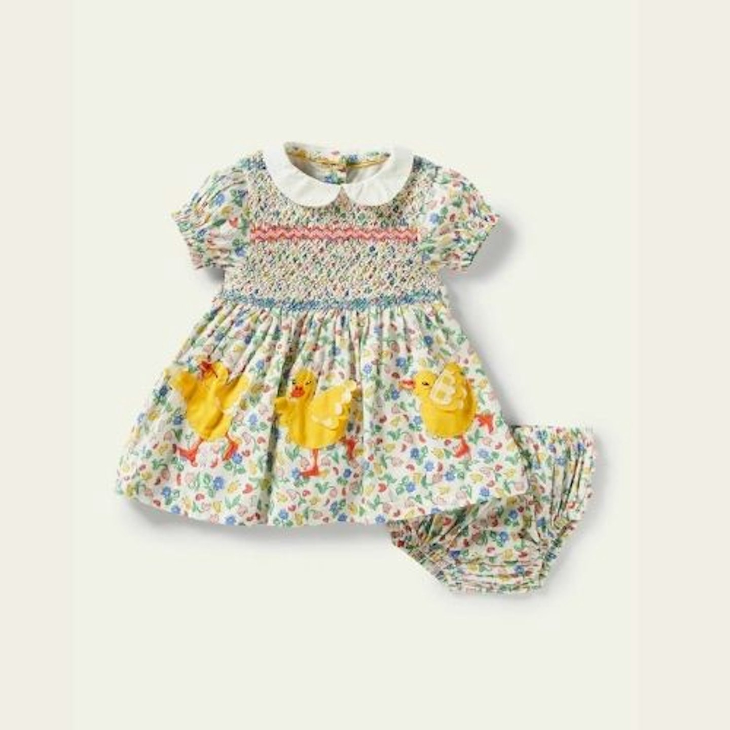 Puff Sleeve Nostalgic Dress- Ivory Baby Chicks