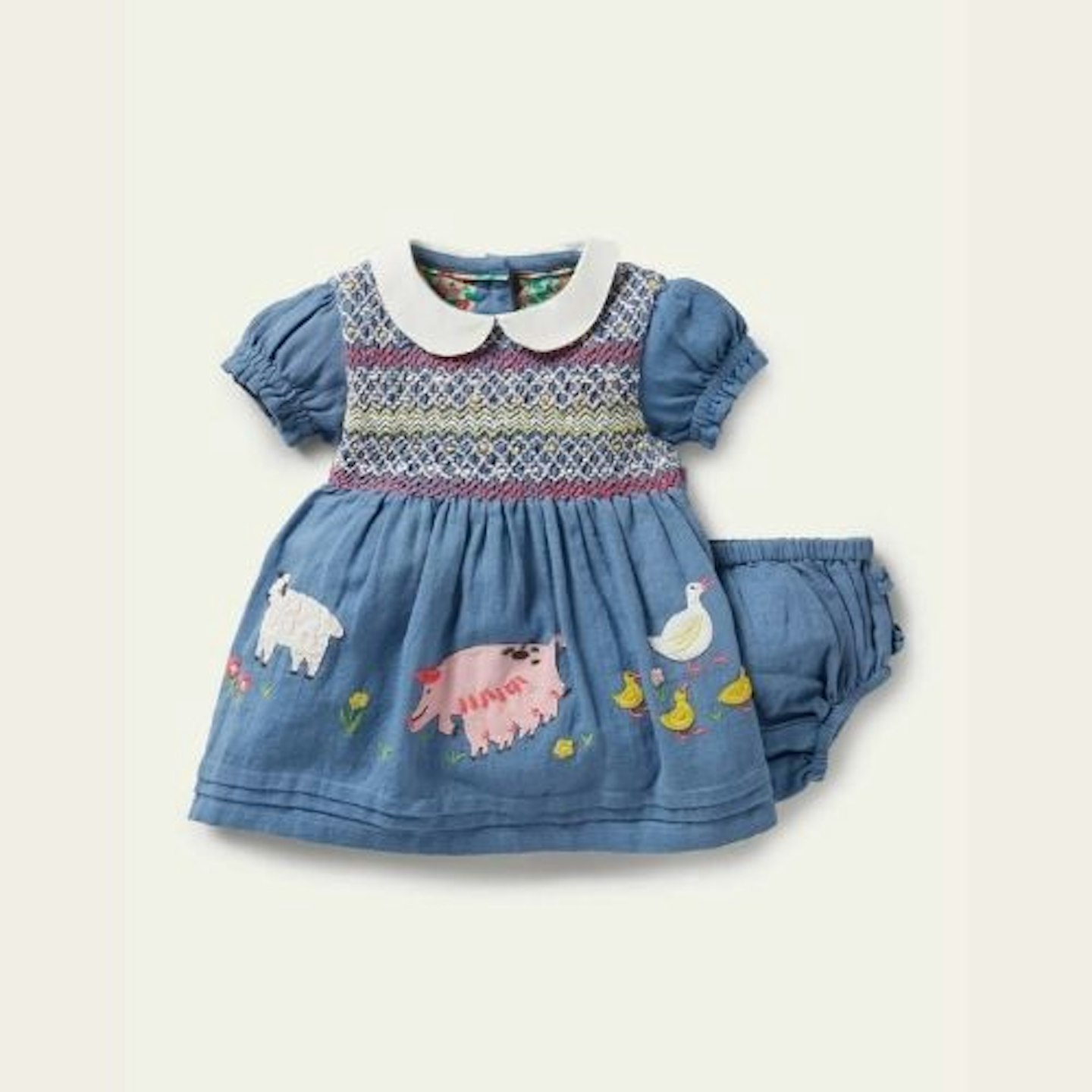 Puff Sleeve Nostalgic Dress - Elizabethan Blue Farm Animals