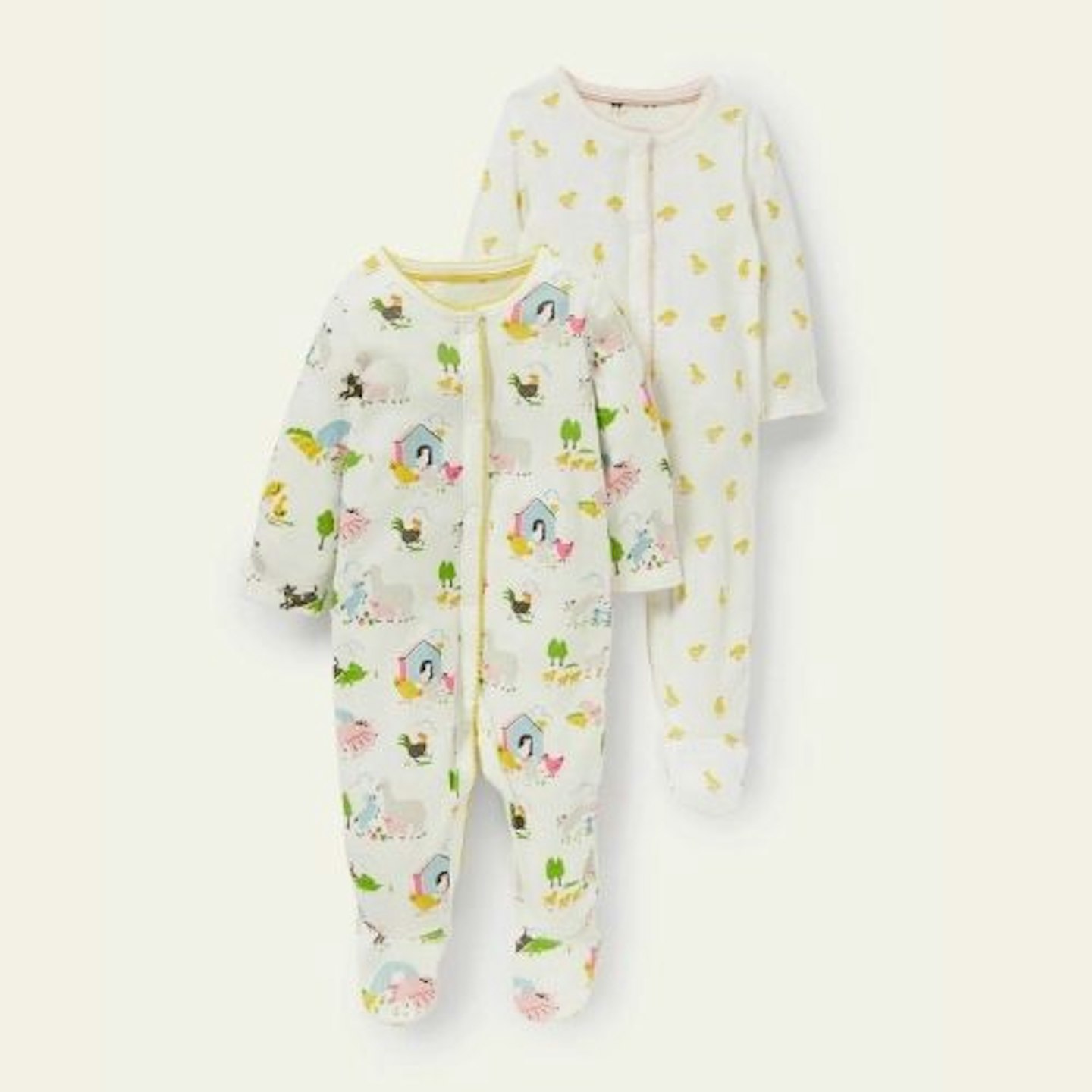 GOTS Organic 2 Pack Sleepsuit Ivory Farmyard Friends - Twin Matching Outfits