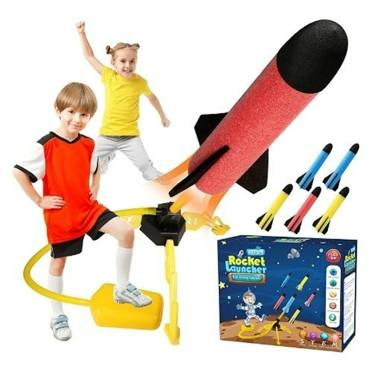 best toy rockets REFUN Toy Rocket Launcher for Kids with 6 Foam Rockets and Toy Air Rocket Launcher, STEM Gift for Boys and Girls Ages 3 Years and Up, Christmas Xmas Easter Egg Gifts Fun Outdoor/ Indoor Toy for Kids