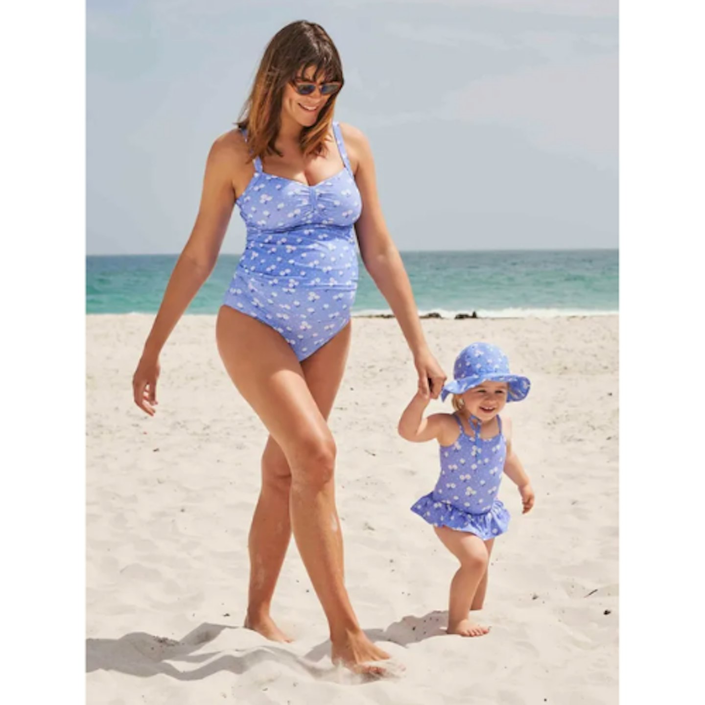 Blue Daisy Print Maternity Tankini