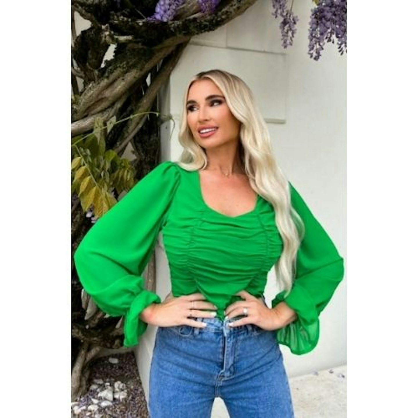 Billie Faiers Green Ruched V Neck Top