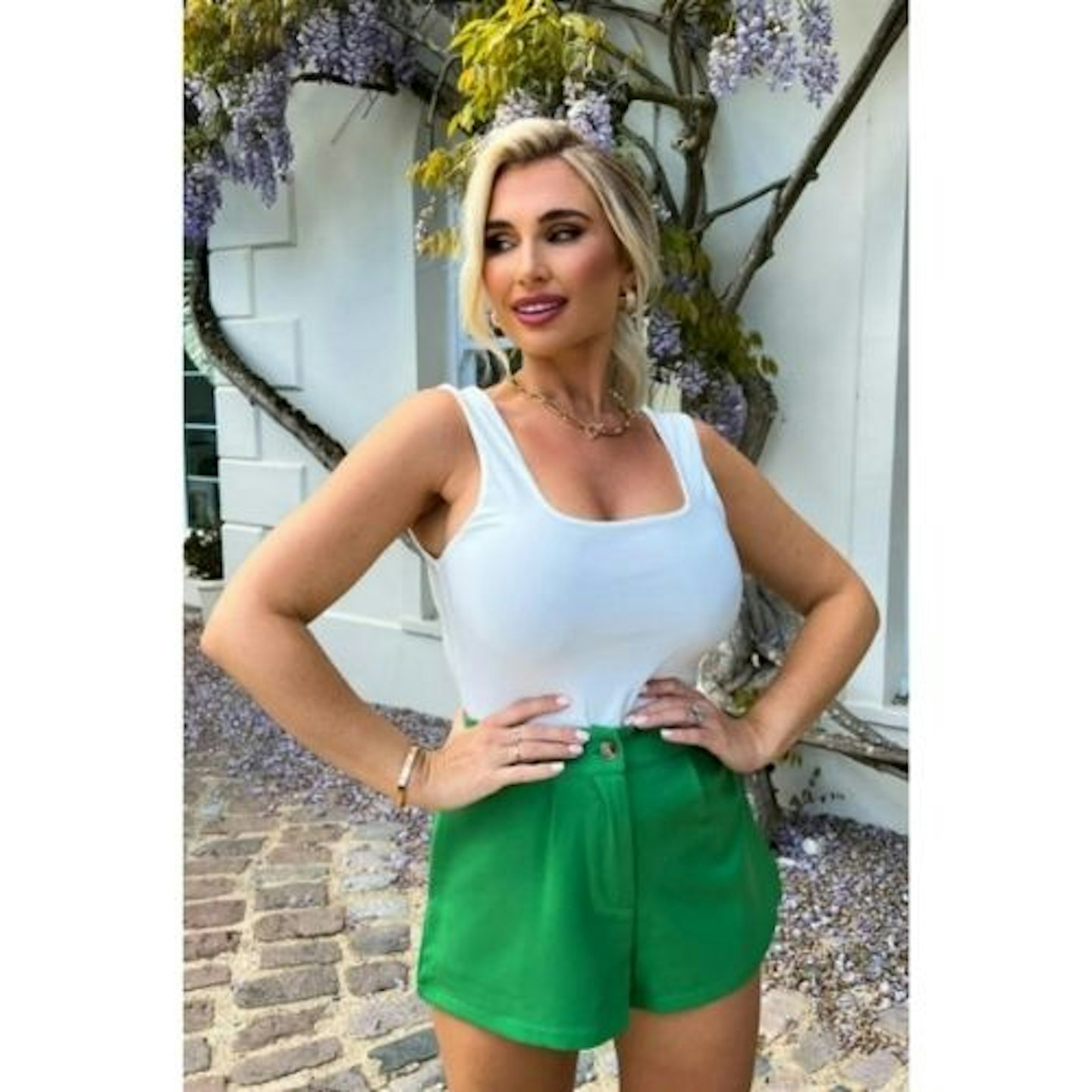 Billie Faiers White Slinky Double Layer Square Neck Top