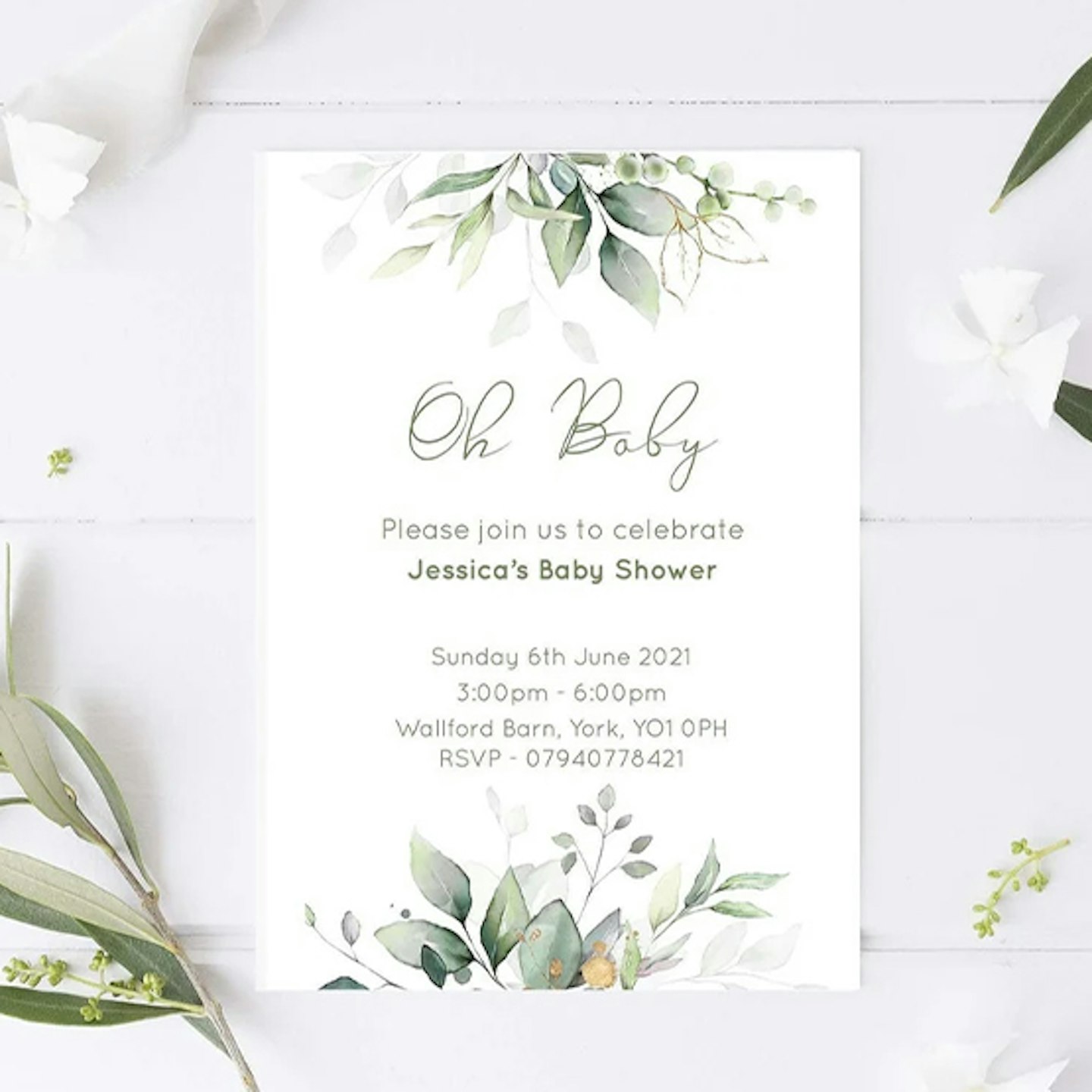 green plant baby shower invite