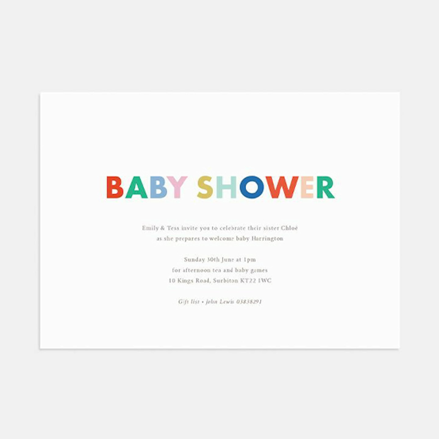 simple rainbow baby shower invite