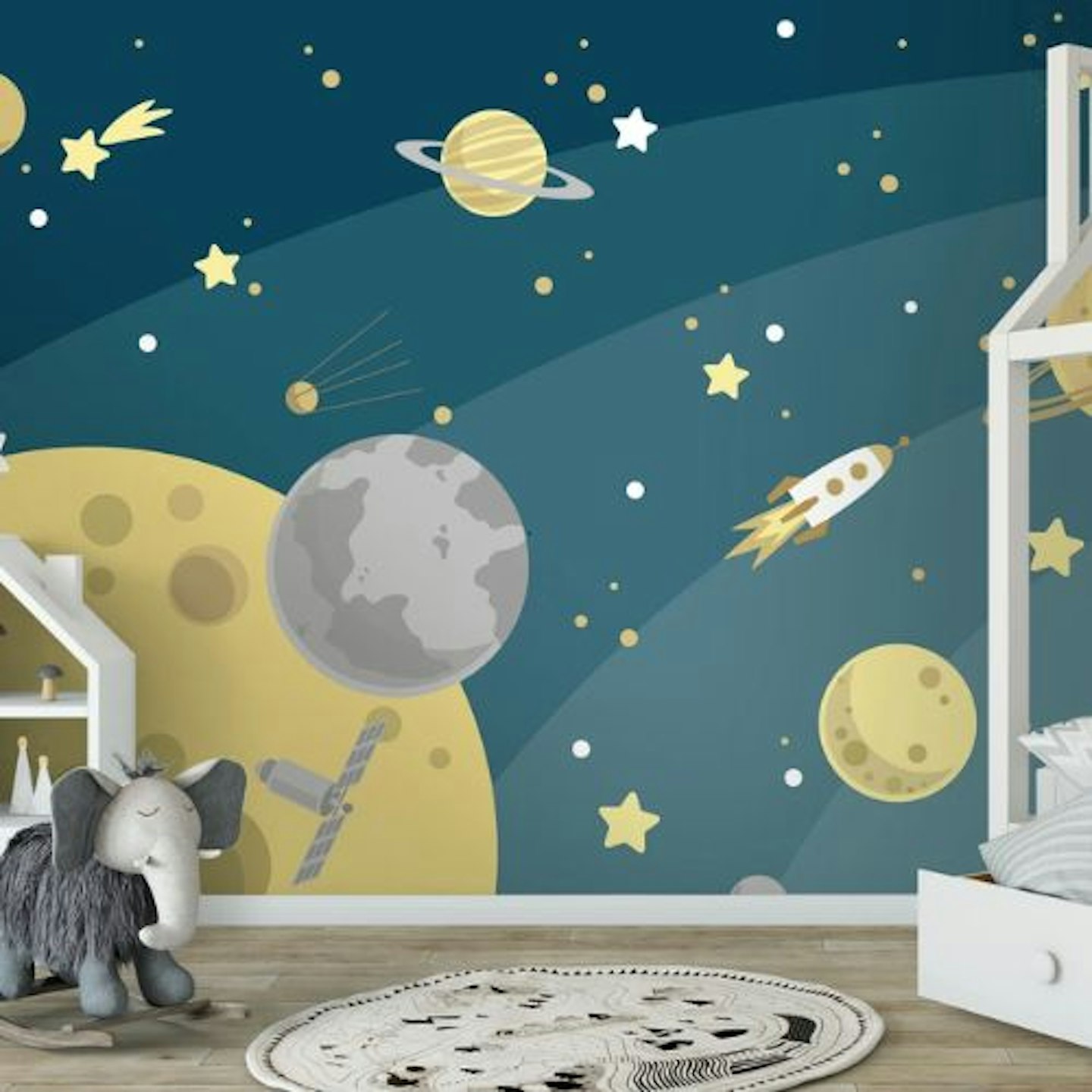  Space Moon Stars Rocket Sun Planets Kid's Wallpaper