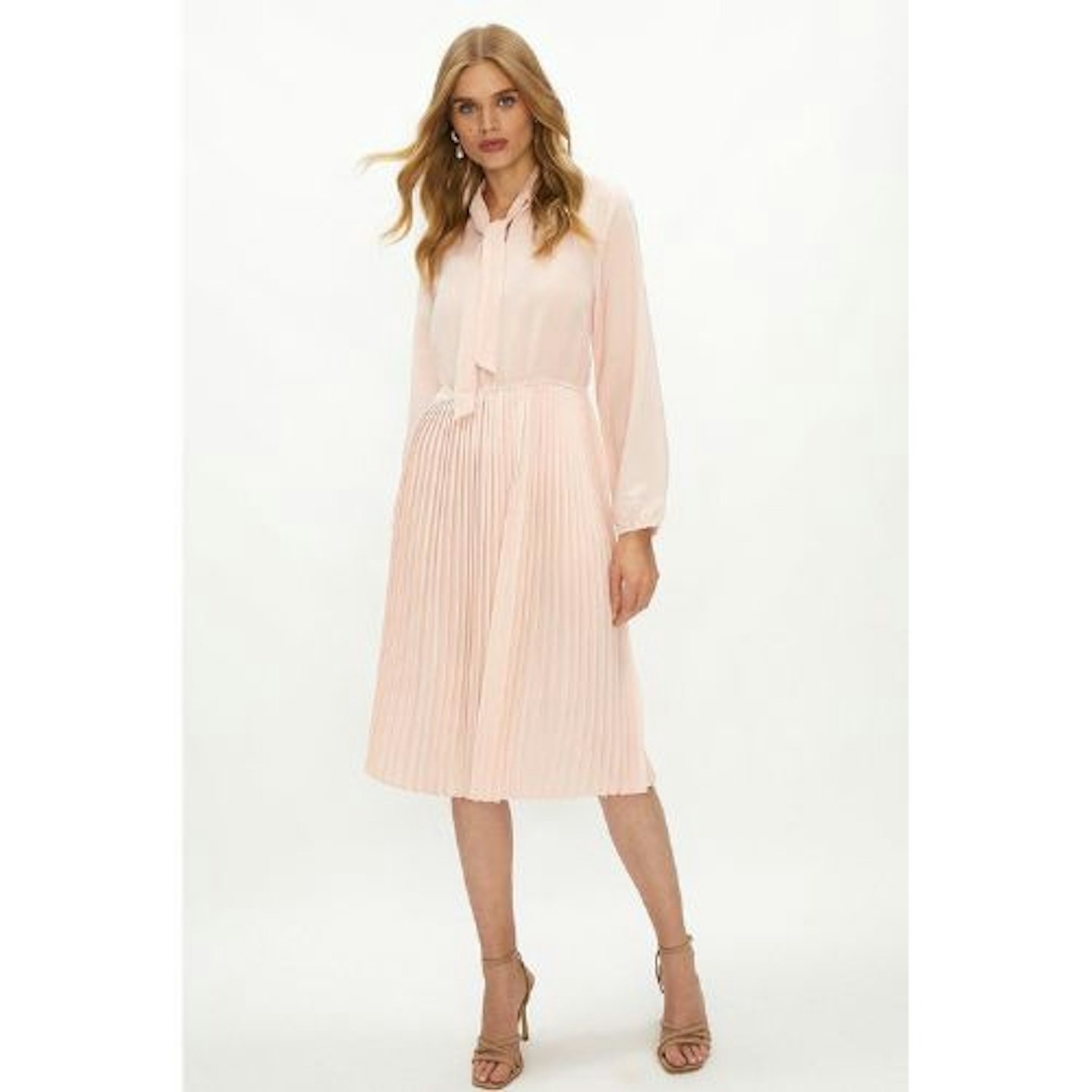 Tie Neck Pleat Shirt Dress