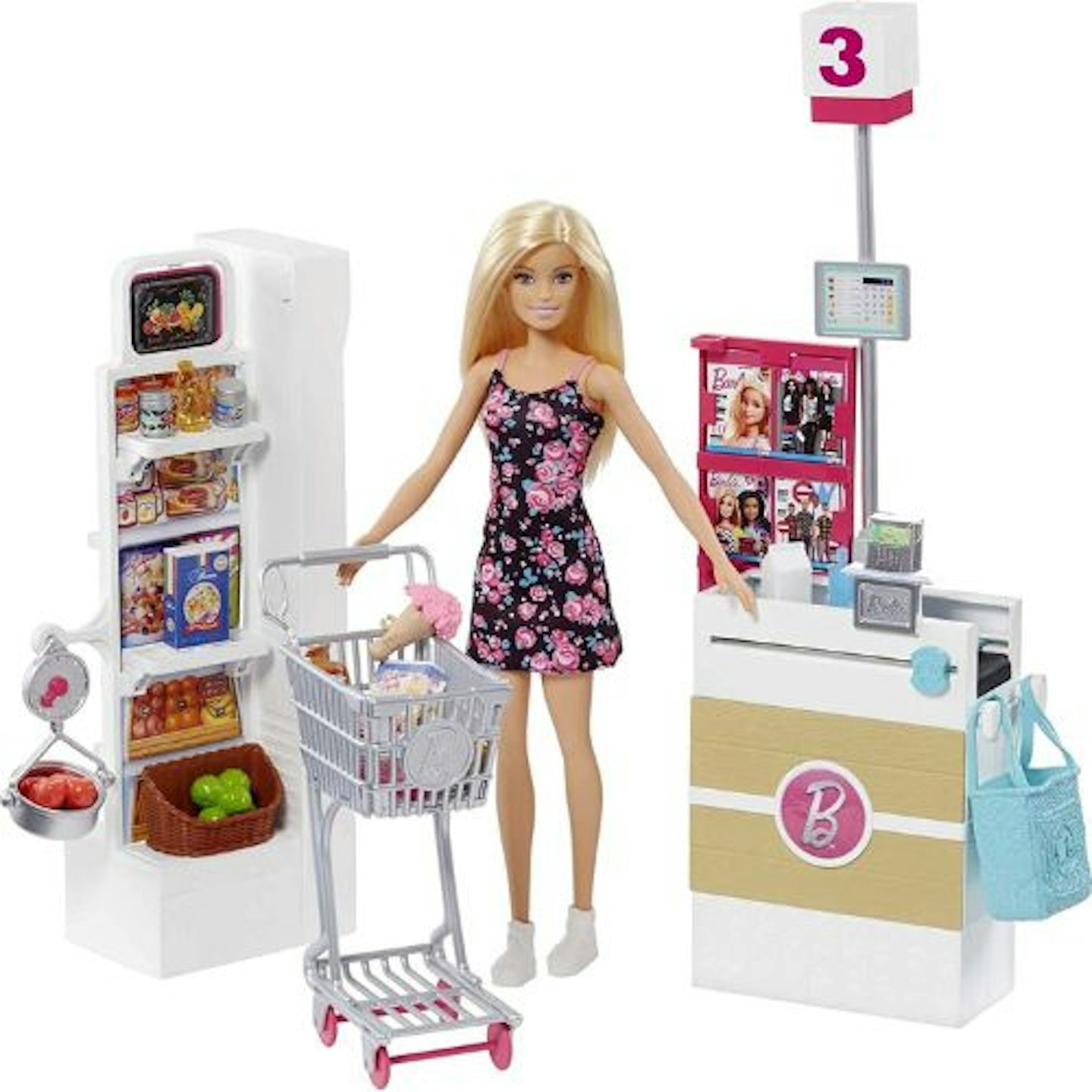 Barbie Doll, Blonde, and Grocery Store with Rolling Cart