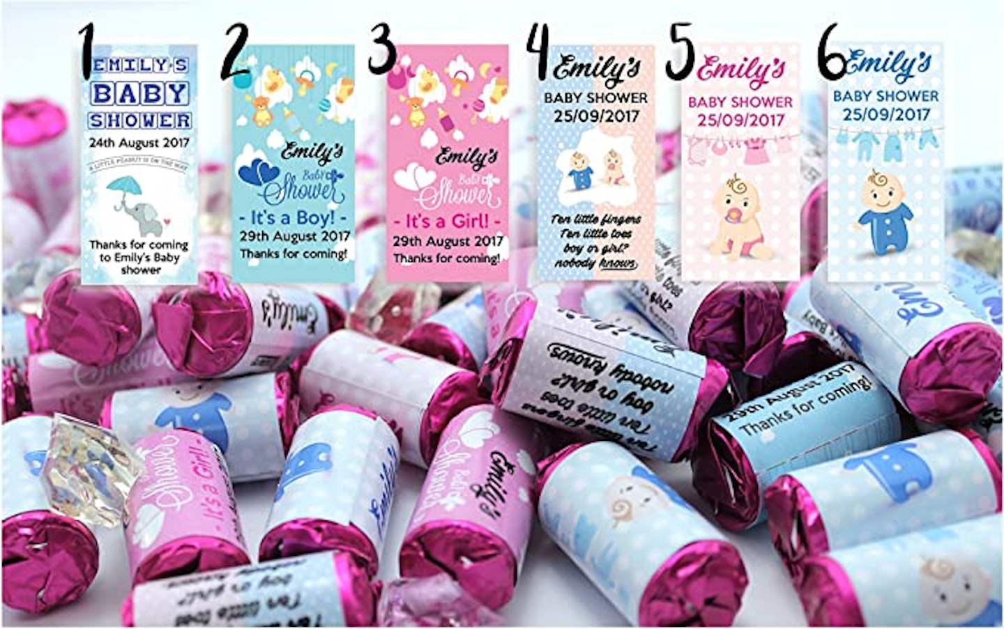 x25 Personalised Baby Shower Sweets Mini Love Hearts Party Favours for Guests