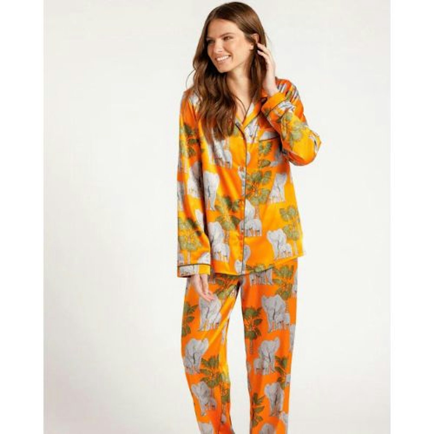 Elephant Print Satin Long Pyjama Set