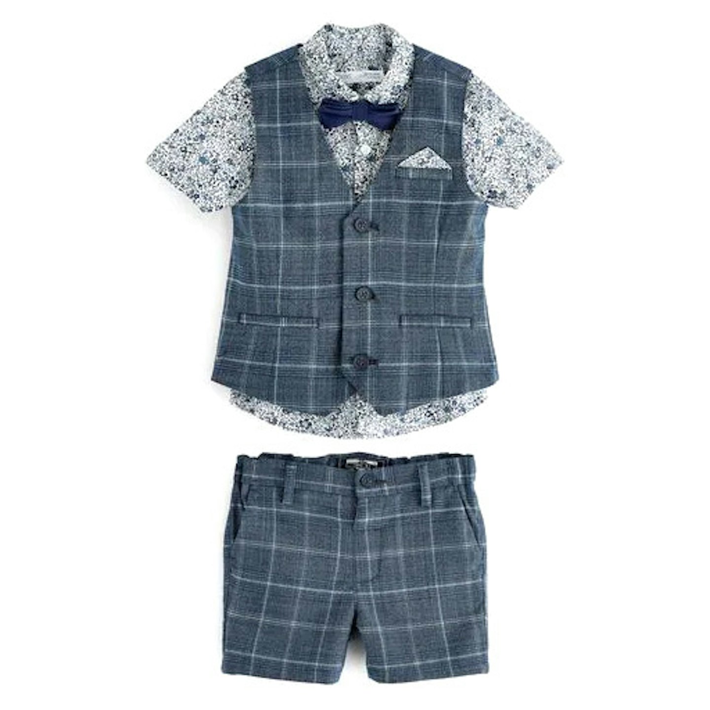 Blue Check Shorts, Waistcoat & Shirt Set