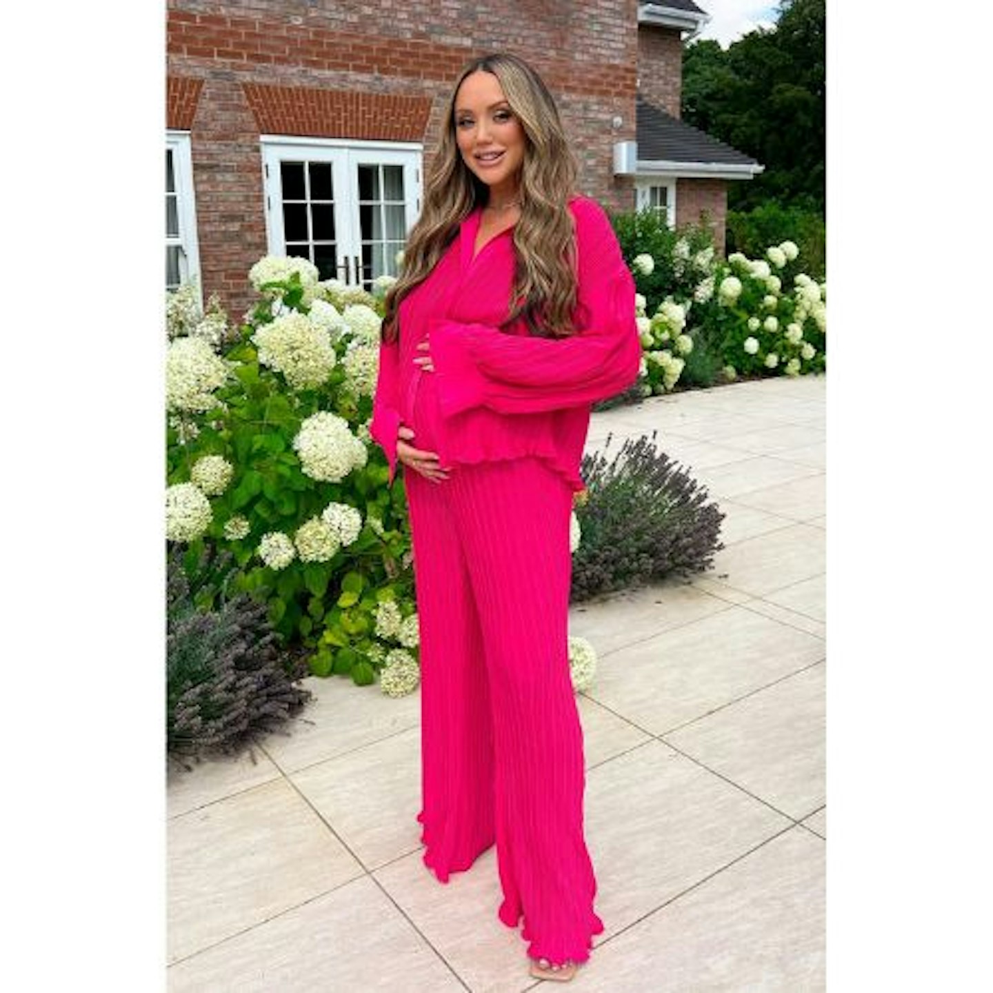 Charlotte Crosby Maternity Pink Plisse Wide Leg Trousers