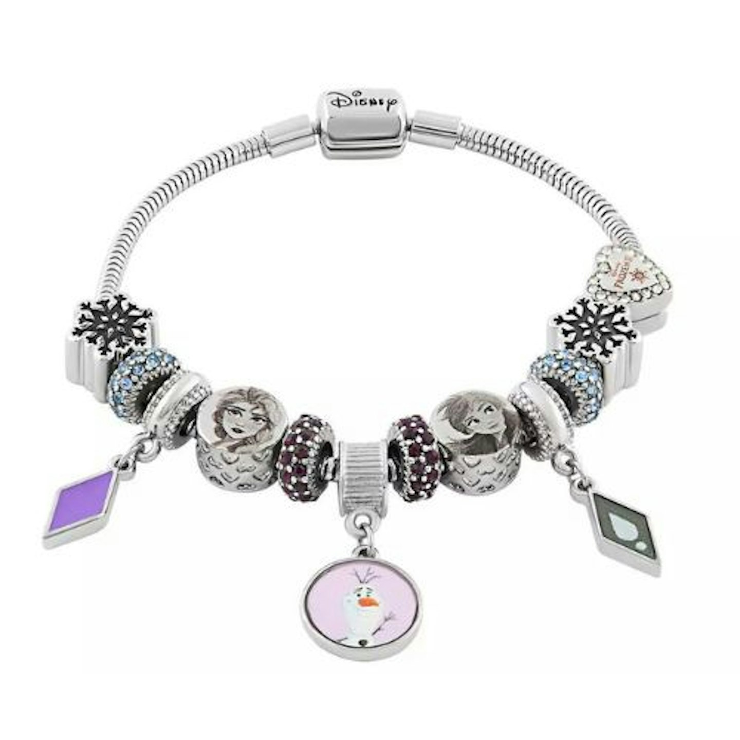 Disney Frozen Silver Plated Crystal Beaded Charm Bracelet